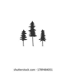 Hand drawn vector pine trees. Simple icon, isolated object. For logo designs, for branding and business identity.