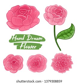 Hand drawn of Vector pink flower element design for wedding invitation and romantic feminine ornament arrangement.