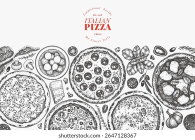 
Hand Drawn Vector Pizza Seamless Pattern. Not AI Generated Illustration. Retro Pizza Design Template. Old School Italian Food Background
