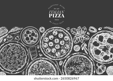 Hand Drawn Vector Pizza Seamless Pattern. Not AI Generated Illustration. Retro Pizza Chalk Board Design Template. Old School Italian Food Background