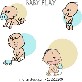 Hand drawn vector playing children