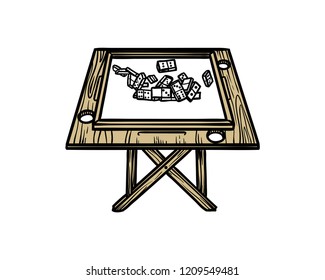 Hand Drawn Vector Playing Domino with Board Table Sign Symbol Logo Template Design Inspiration