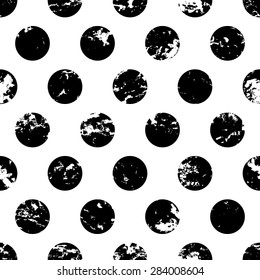 Hand drawn vector polka dot ornament grunge seamless pattern. Abstract black and white geometric texture background.