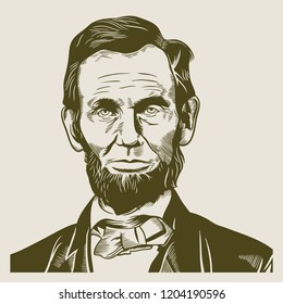 Hand drawn vector portrait. Abraham Abe Lincoln.