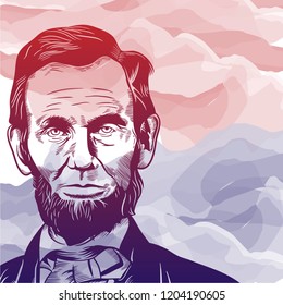 Hand drawn vector portrait. Abraham Abe Lincoln.