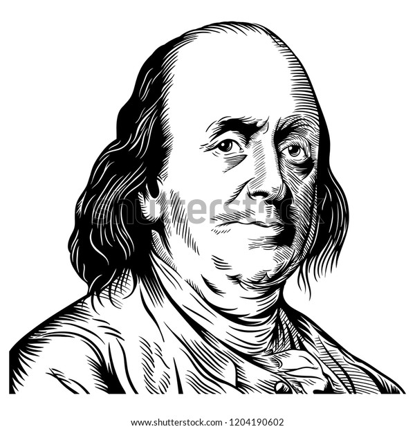 Hand Drawn Vector Portrait Benjamin Franklin Stock Vector (Royalty Free