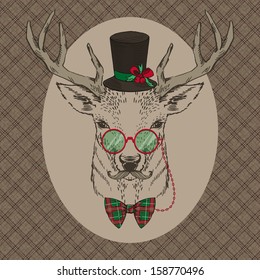 Hand Drawn Vector Portrait of Christmas Deer