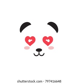 Hand drawn vector portrait of a cute funny panda with heart shaped eyes, Vector illustration. Design concept for children, Valentines day.