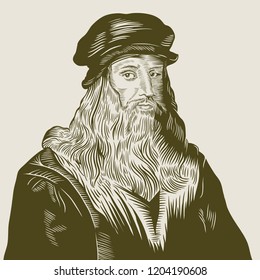 Hand drawn vector portrait. Leonardo Da Vinci.