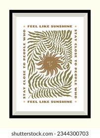Hand drawn vector poster design with groovy illustration for greeting card, wall art gallery