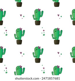 Impression de Image vectorielle dessinée à la main  avec cactus. Motif harmonieux d'été. 