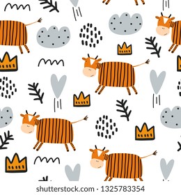 Hand drawn vector print with cow