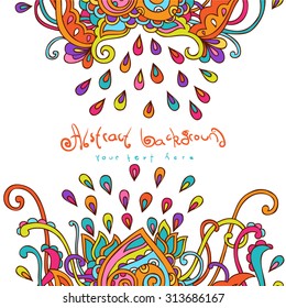 Hand drawn vector psycedelic background. Colorful doodle design for cards and invitations. Funky decorative template.