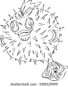 A hand drawn vector of puffer fish. A sample of colouring pages series for children and adults. Funny doodles to relax. An illustration for a kids' book.