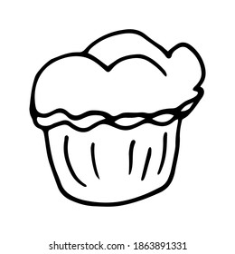 Hand drawn vector pumpkin or apple muffin, pie, cake for fall greeting cards, posters, recipe, culinary design. Isolated on white background. Cute colorful summer illustration.