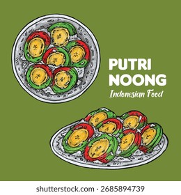 Hand drawn vector Putri Noong Indonesian Food illustration design