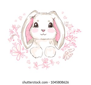 Hand Drawn Vector Rabbit, Cute Bunny