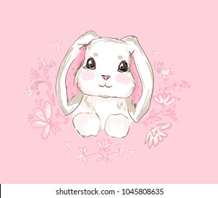 Hand Drawn Vector Rabbit, Cute Bunny