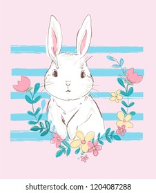 Hand Drawn Vector Rabbit, Cute Bunny, Design print for children t-shirt