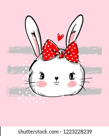 Hand Drawn Vector Rabbit, Cute Bunny, Vector illustration. Print for children's textile.
