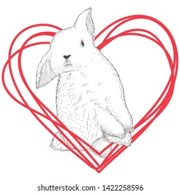 Hand drawn vector. Rabbit, cute bunny, rabbit cute illustration in the shape of cthltwrf. Print for children's t-shirts. Seamless pattern for background and for design.
