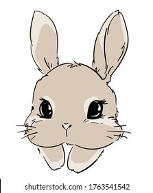 Hand Drawn Vector Rabbit, Cute Bunny, Rabbit cute illustration. Print for children's t-shirts.  