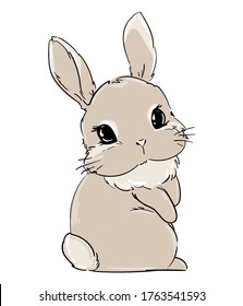 Hand Drawn Vector Rabbit, Cute Bunny, Rabbit cute illustration. Print for children's t-shirts.  