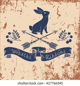 Hand drawn vector rabbit in engraving style. Bunny and hare, vintage design illustration