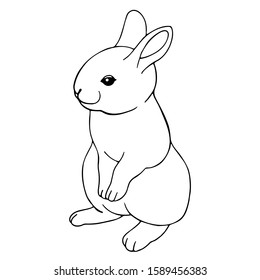 Hand drawn vector rabbit isolated on white background. Black and white stock illustration.