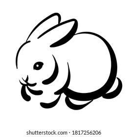 Hand drawn vector of  rabbit isolated on white background for coloring page. Black and white  stock illustration of bunny for coloring book.