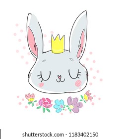 Hand Drawn Vector Rabbit, Magical Cute Bunny