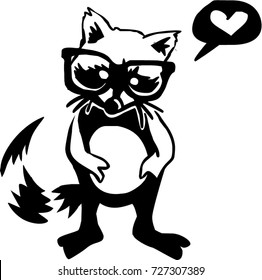 hand drawn vector raccoon. Nerdy raccoon vector character.