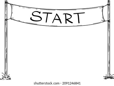 Hand Drawn Vector Of Race Start Line Sign Or Circuit Starting Line Banner. Business Or Career Concept.