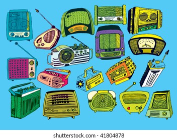 hand drawn vector radios 2 (colorful)