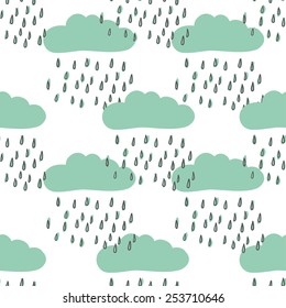 Hand drawn vector rainy clouds illustration. Children'r room decorating background.