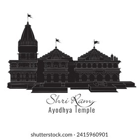 Hand drawn vector Ram Temple, An illustration of Hindu God Ram Temple, Hindu worship place silhouette