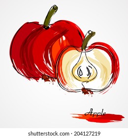 Hand drawn vector of red apple fruit on light background