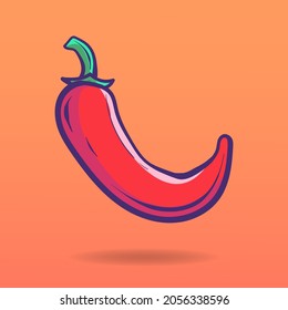 hand drawn vector red chili, flat style vector illustration.