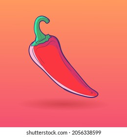 hand drawn vector red chili, flat style vector illustration.