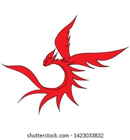 Hand drawn vector red dragon illustration. Fantastic dragon icon. Freehand silhouette of mythology aminal. Fantasy outline illustration.