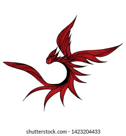 Hand drawn vector red dragon illustration. Fantastic dragon icon. Freehand silhouette of mythology aminal. Fantasy outline illustration.