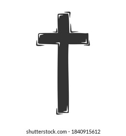 Hand drawn vector of religious cross, isolated on white background.