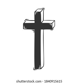 Vector dibujado a mano de cruz religiosa, aislado en fondo blanco.