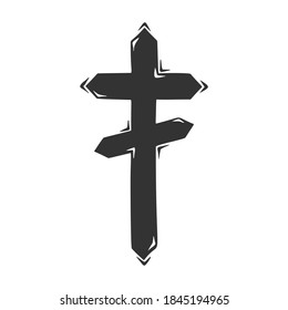 Vector dibujado a mano de cruz religiosa, aislado en fondo blanco.