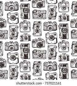 Hand drawn vector retro camera. Take a good shot!