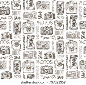 Hand drawn vector retro camera. Take a good shot!