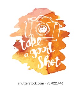 Hand drawn vector retro camera. Take a good shot!