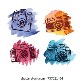 Hand drawn vector retro camera. Take a good shot!