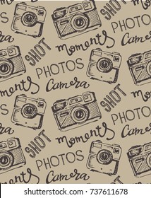 Hand drawn vector retro camera. Take a good shot!