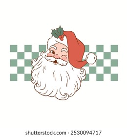 Hand drawn vector Retro Santa Claus illustration. Perfect for tee-shirt logo, greeting card, sticker, clip art or nursery decor. EPS10 vector file.